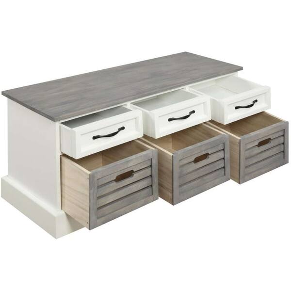 Shop Two Toned Grey White Storage Bench With Drawers And Wooden