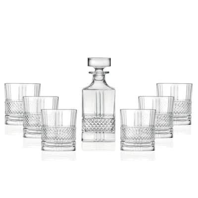 Majestic Gifts Inc. Glass 7 pc.Set- Whiskey Square Decanter-6 glasses