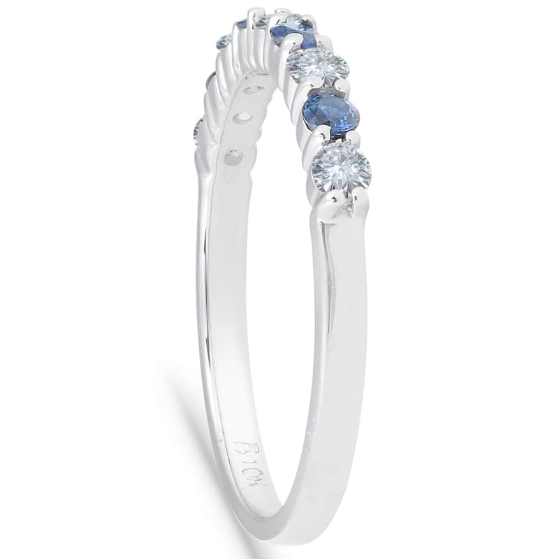 1/2CT Blue Sapphire & Diamond Wedding Ring 10K White Gold