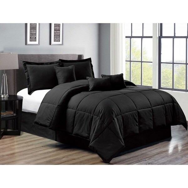 Shop Black 7 Piece Down Alternative Bedding Comforter Sheet Set with