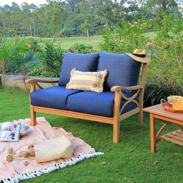 Shop Lowell Teak Patio Loveseat With Cushion By Havenside Home On Sale Overstock 29477791