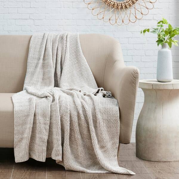 slide 2 of 7, Madison Park Coe Natural Cotton Knit Throw