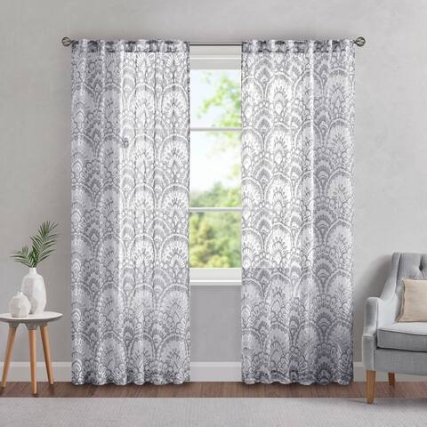Madison Park Cyrene Printed Burnout Sheer Single Curtain Panel
