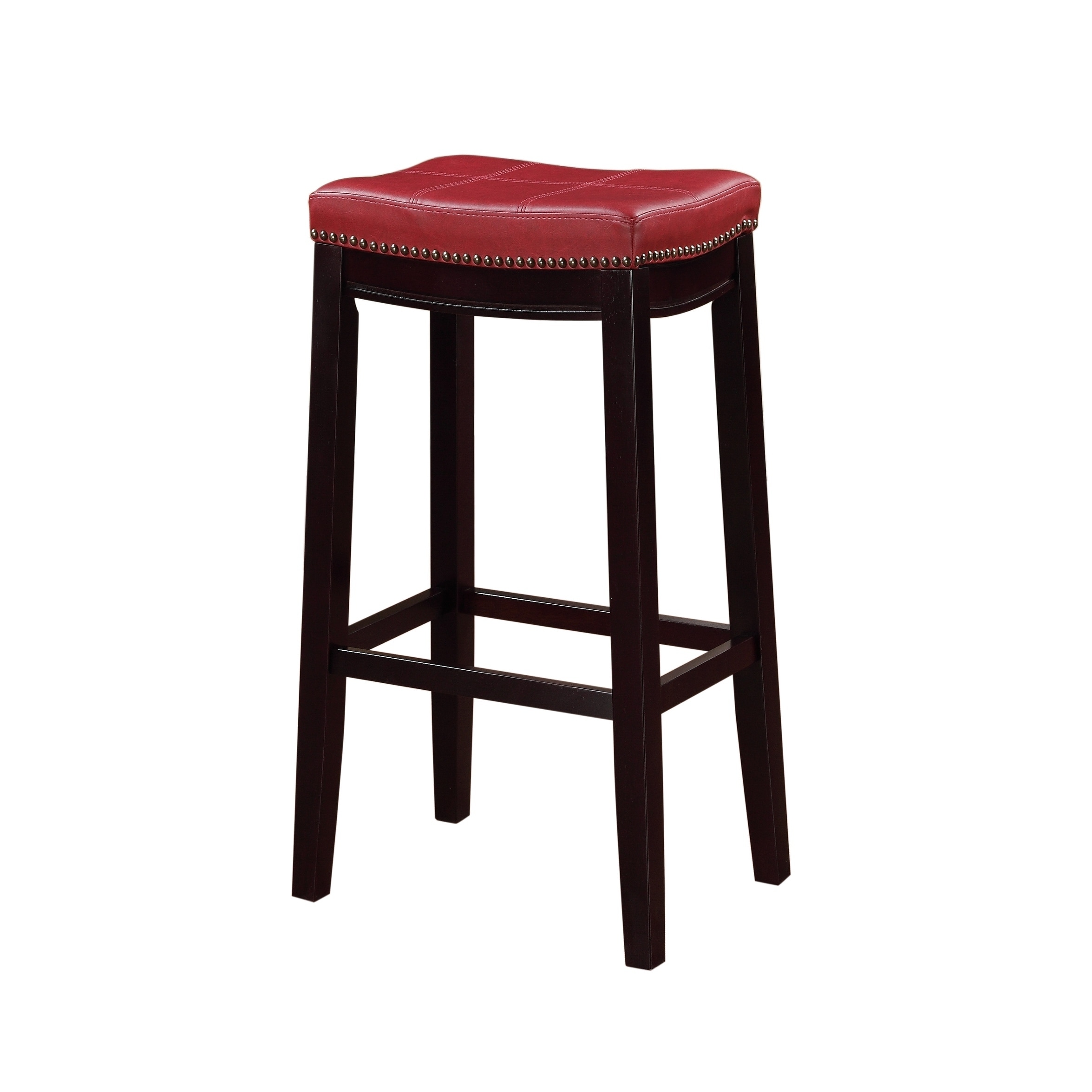 Wooden Bar Stool With Faux Leather Upholstery