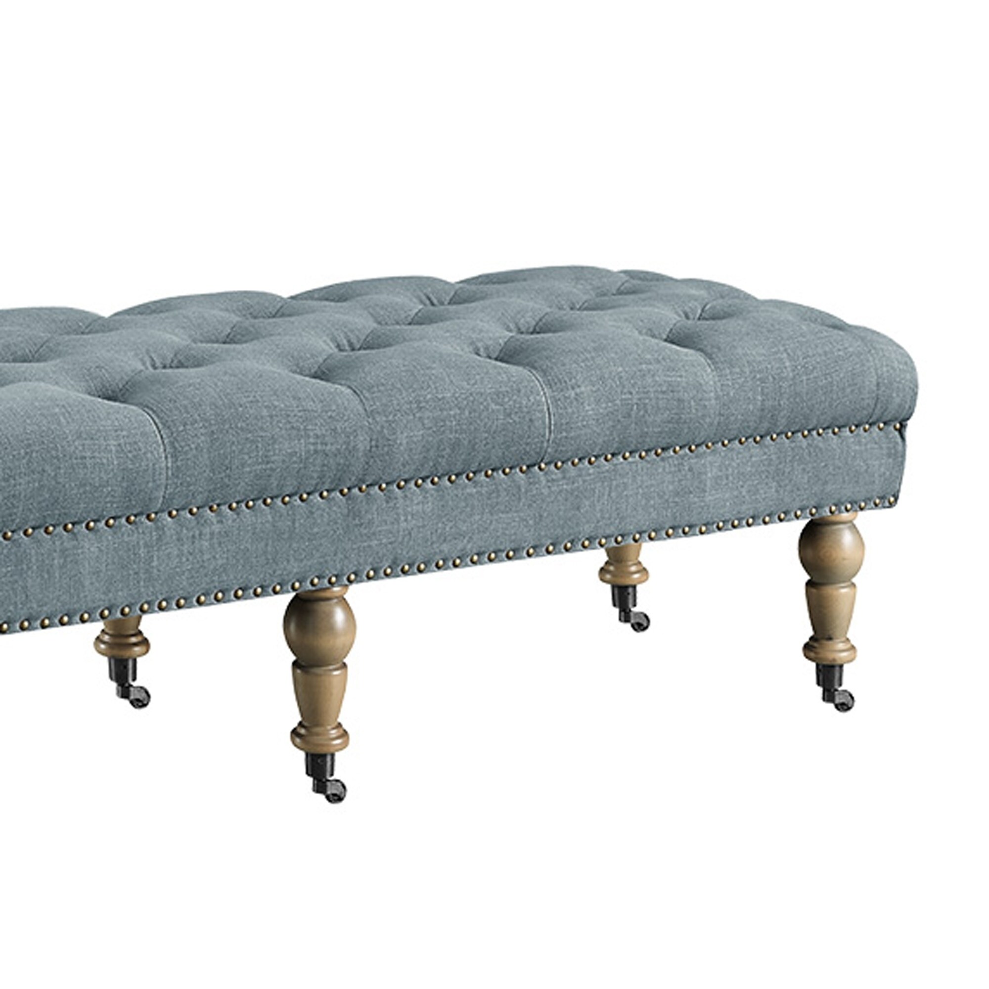 Shop 62 Inch Button Tufted Bench With Caster Wheels Brown And Blue On Sale Overstock 29482697