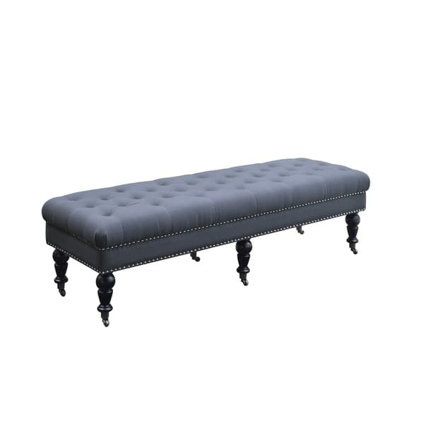62Inch Button Tufted Bed Bench with Caster Wheels, Black and Blue