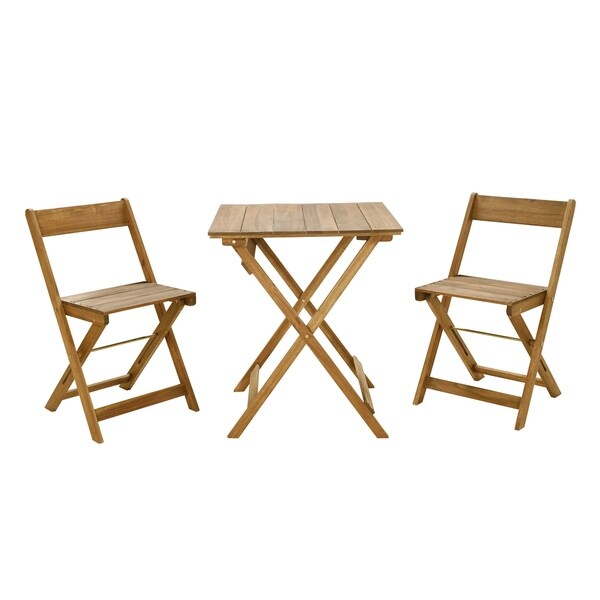 Shop 3 Piece Square Wooden Table Set with 2 Foldable chairs, Brown