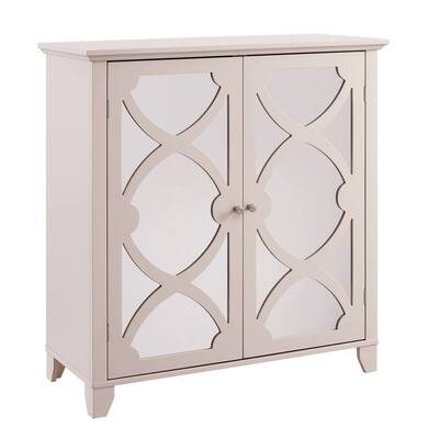 Wooden Cabinet with 2 Mirrored Door Storage, Large, Cream