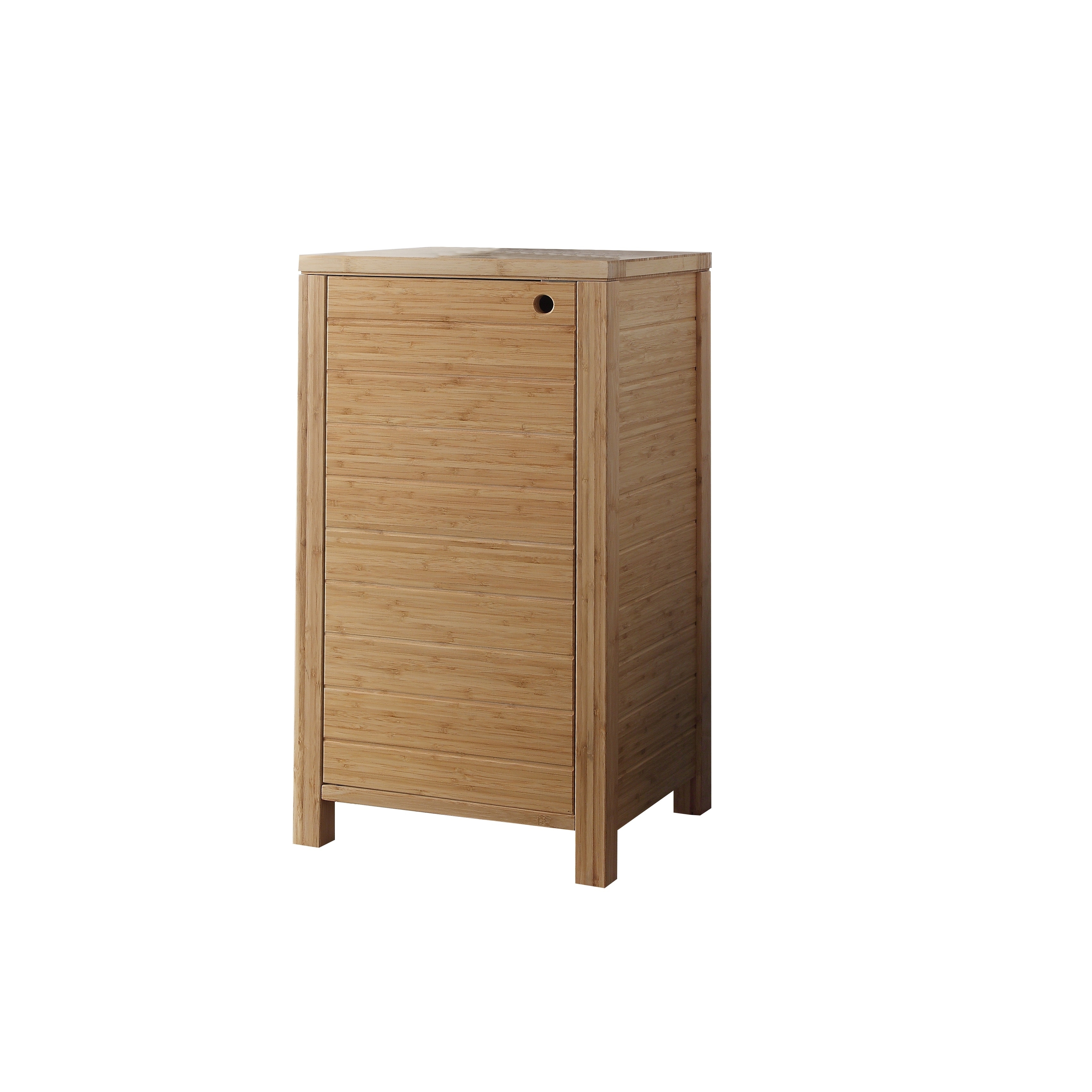 Single Door Bamboo Floor Cabinet with a cut out pull, Brown