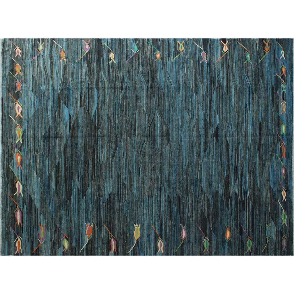 Noori Rug Winchester Kilim Gulistan Blue/Black Rug - 10'8" x 14'0"