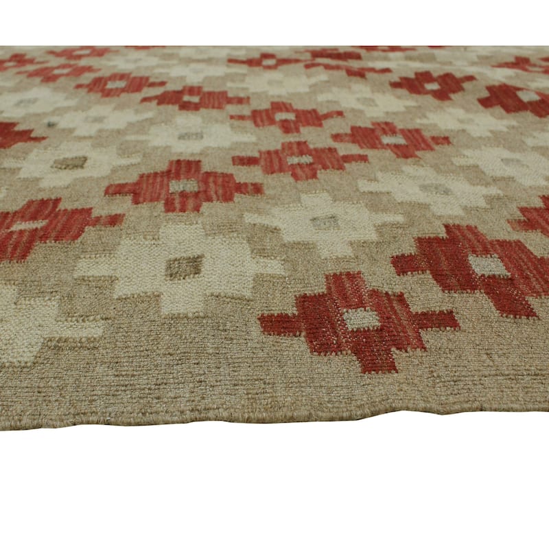 Hand-Woven Winchester Kilim Ridley Brown/Red Rug - 4'9" x 6'6"