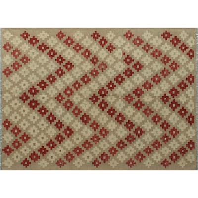 Hand-Woven Winchester Kilim Ridley Brown/Red Rug - 4'9" x 6'6"