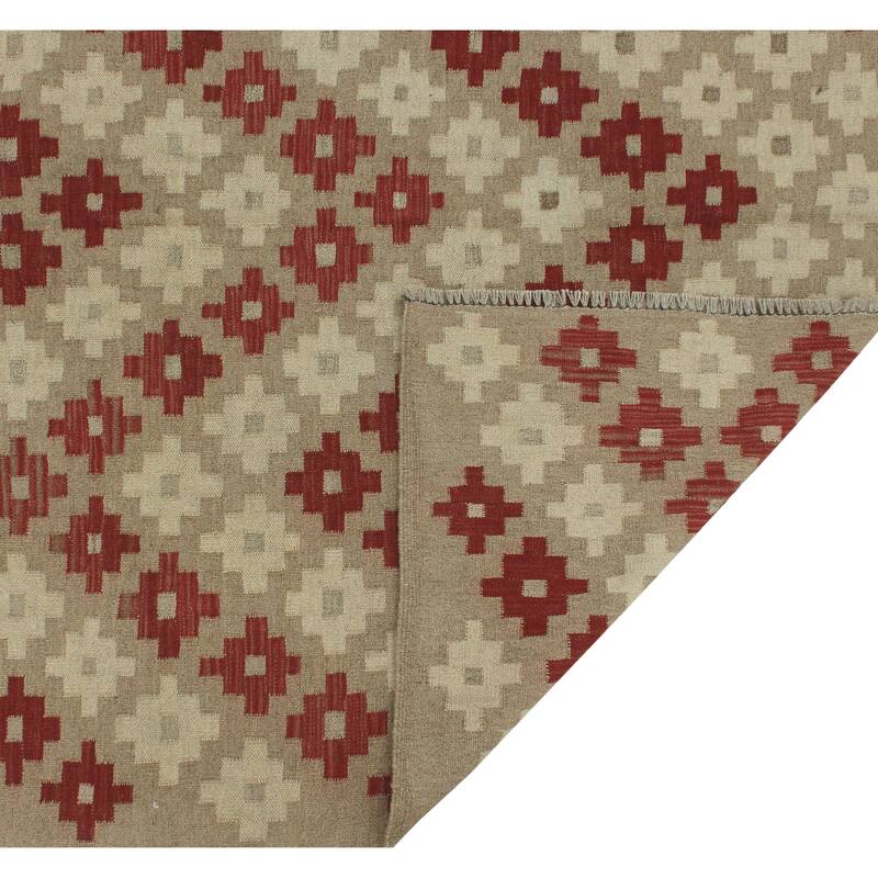 Hand-Woven Winchester Kilim Ridley Brown/Red Rug - 4'9" x 6'6"
