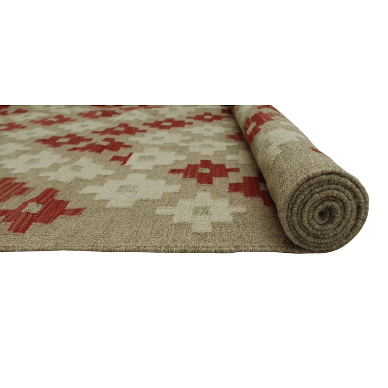Hand-Woven Winchester Kilim Ridley Brown/Red Rug - 4'9" x 6'6"
