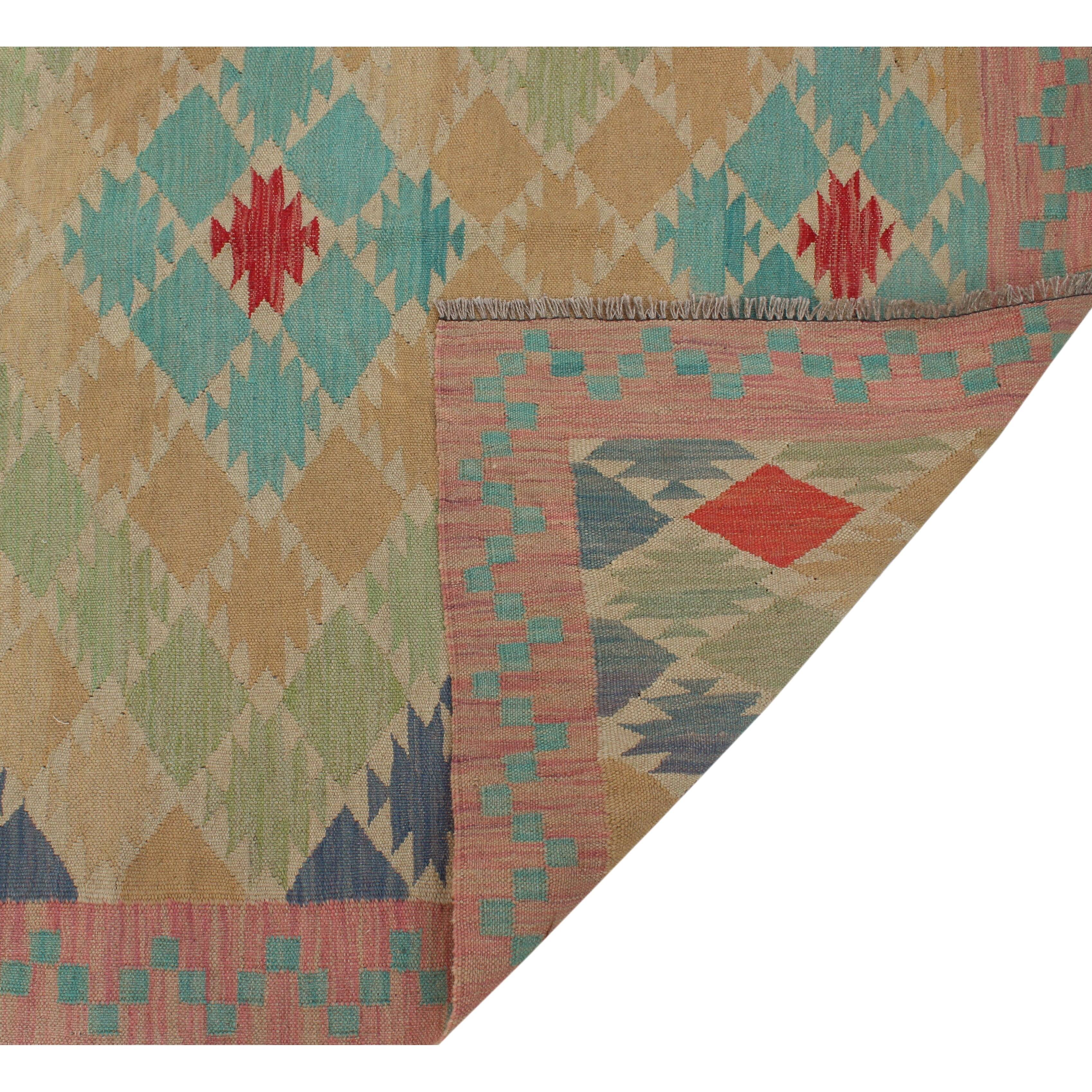 Hand-Woven Winchester Kilim Dion Beige/Pink Rug - 4'8