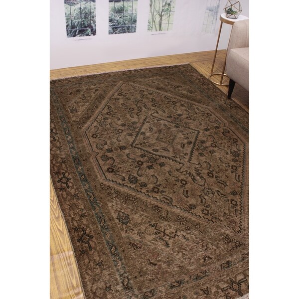 Noori Rug Vintage Distressed Overdyed Maajid Beige/Brown Rug - 6'2" x 8'8". Opens flyout.