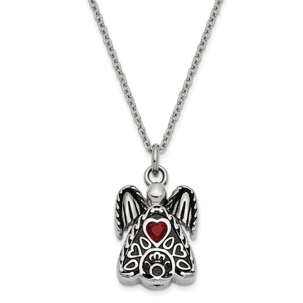 Stainless Steel January Cubic Zirconia Birthstone Antiqued Angel Ash Holder 18-inch Necklace by Versil. Opens flyout.
