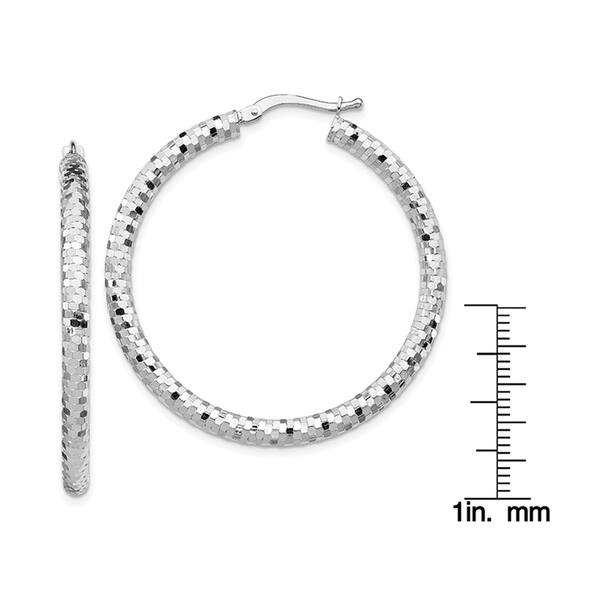 14K White Gold Polished Diamond Cut 30mm Endless Hoop Earrings
