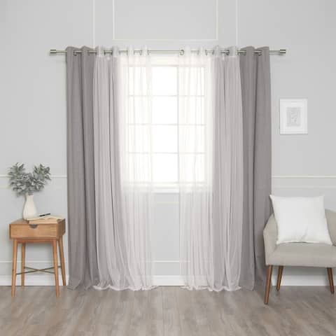 Aurora Home Tulle & Linen Textured Blackout Mix & Match Curtains