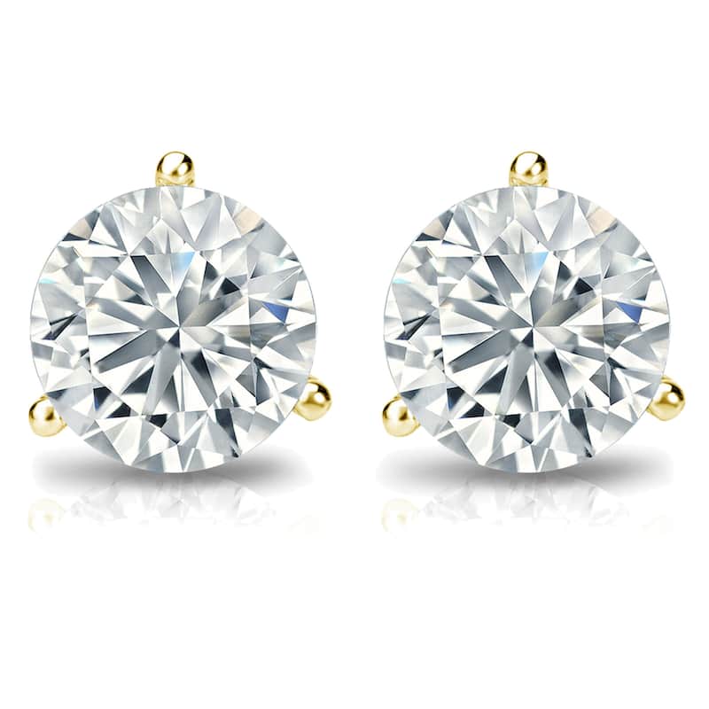 Auriya 2ctw Round Diamond Stud Earrings 14k Gold 3-Prong Martini Certified (G-H, SI2-I1)