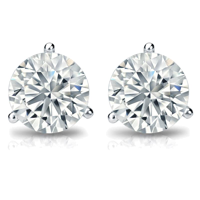 Auriya 2ctw Round Diamond Stud Earrings 14k Gold 3-Prong Martini Certified (G-H, SI2-I1)