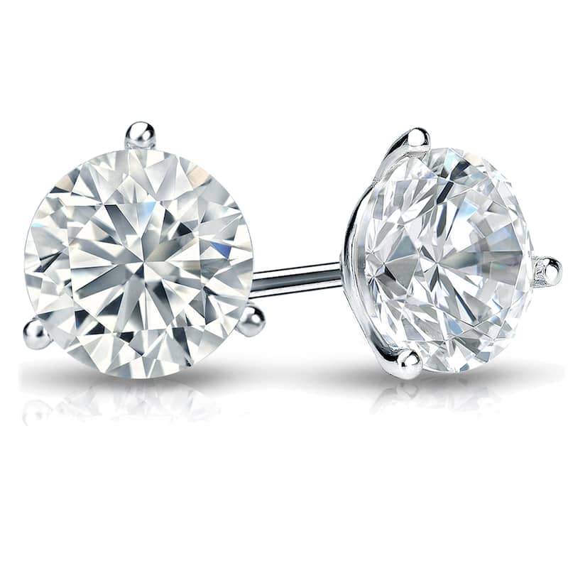 Auriya 2ctw Round Diamond Stud Earrings 14k Gold 3-Prong Martini Certified (G-H, SI2-I1) - White