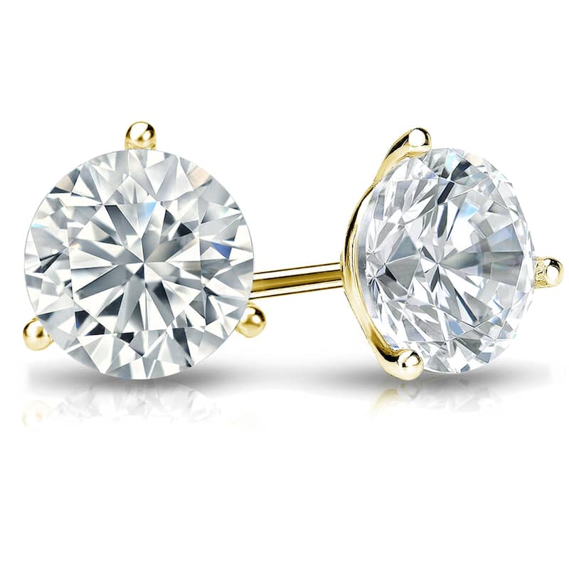 Auriya 2ctw Round Diamond Stud Earrings 14k Gold 3-Prong Martini Certified (G-H, SI2-I1) - Yellow