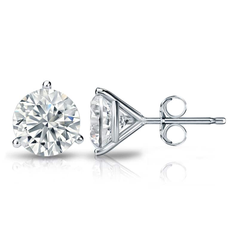 Auriya 2ctw Round Diamond Stud Earrings 14k Gold 3-Prong Martini Certified (G-H, SI2-I1)