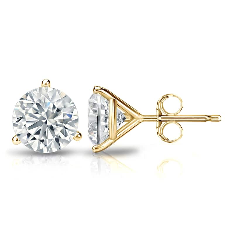Auriya 2ctw Round Diamond Stud Earrings 14k Gold 3-Prong Martini Certified (G-H, SI2-I1)