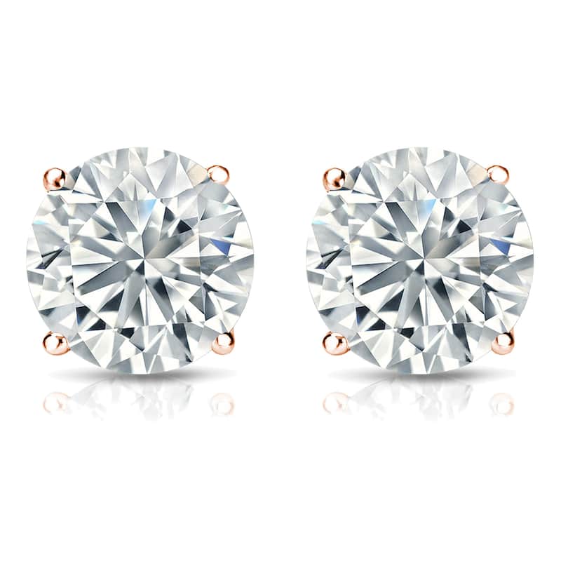 Auriya 2ctw Round Diamond Stud Earrings 14k Gold Certified (G-H, SI2-I1)