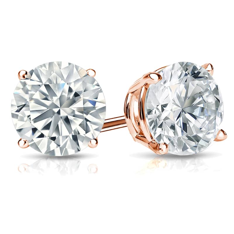 Auriya 2ctw Round Diamond Stud Earrings 14k Gold Certified (G-H, SI2-I1) - Rose