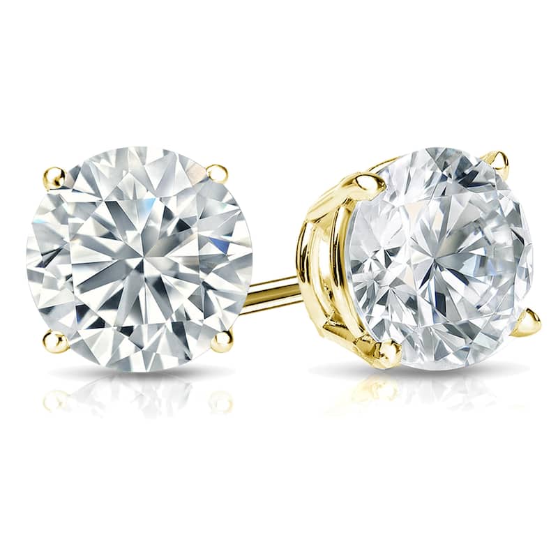 Auriya 2ctw Round Diamond Stud Earrings 14k Gold Certified (G-H, SI2-I1) - Yellow