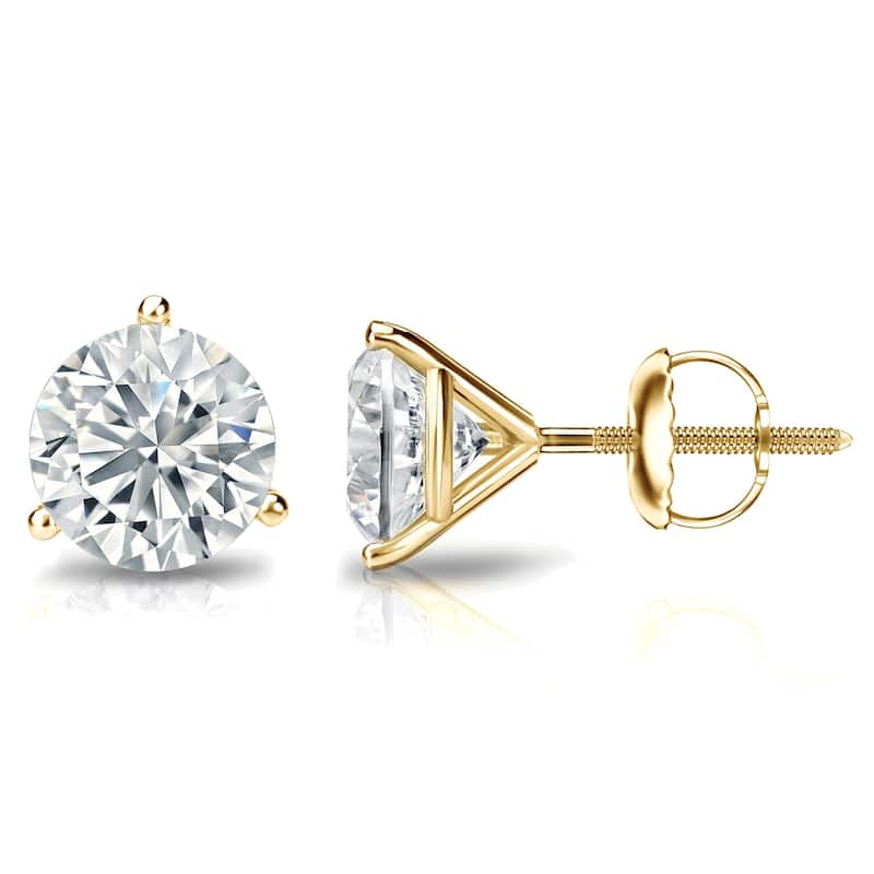 Auriya 2ctw Round Diamond Stud Earrings 14k Gold 3-Prong Martini Certified (G-H, SI2-I1)