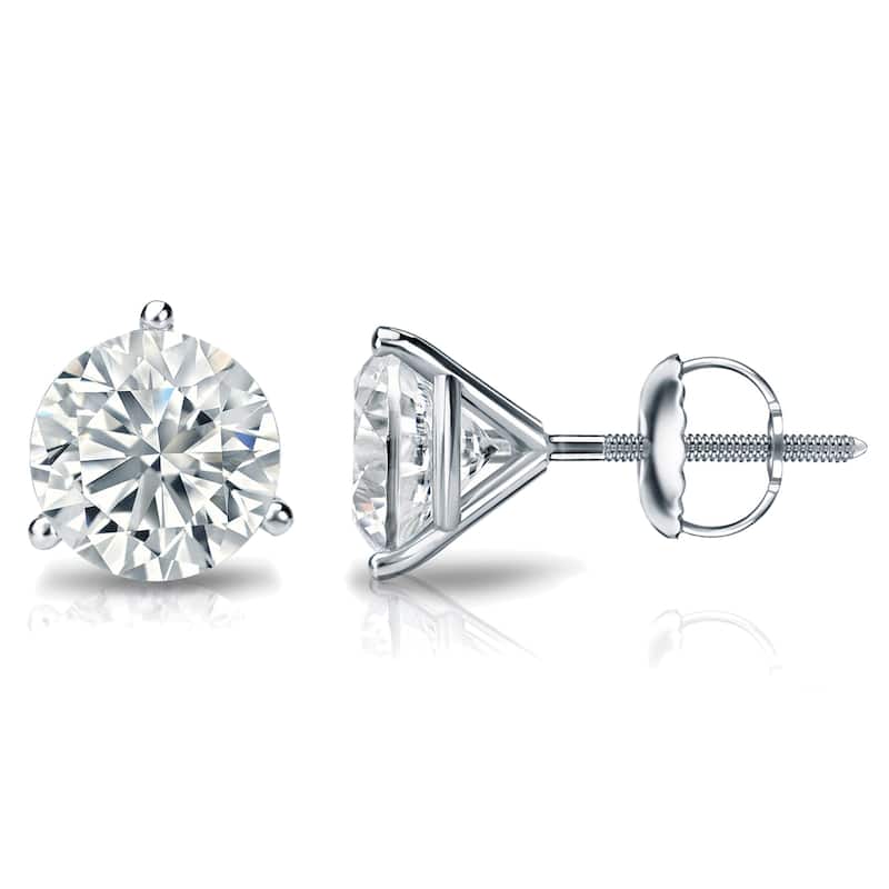 Auriya 2ctw Round Diamond Stud Earrings 14k Gold 3-Prong Martini Certified (G-H, SI2-I1)