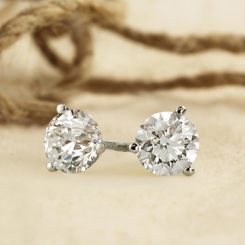 Auriya 2ctw Round Diamond Stud Earrings 14k Gold 3-Prong Martini Certified (G-H, SI2-I1)