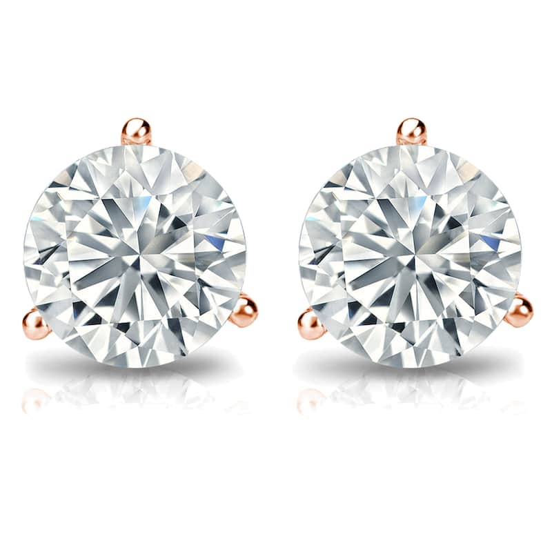 Auriya 2ctw Round Diamond Stud Earrings 14k Gold 3-Prong Martini Certified (G-H, SI2-I1)