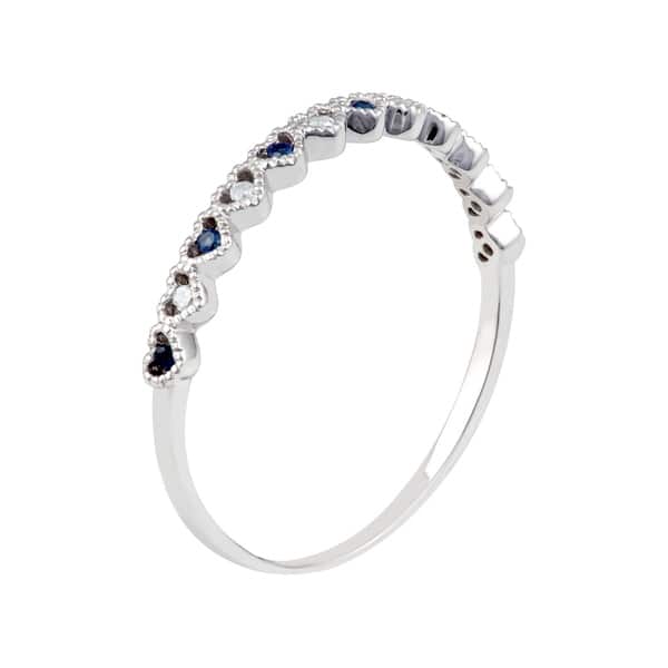 10k White Gold Genuine Sapphire and Diamond Petite Stackable Band