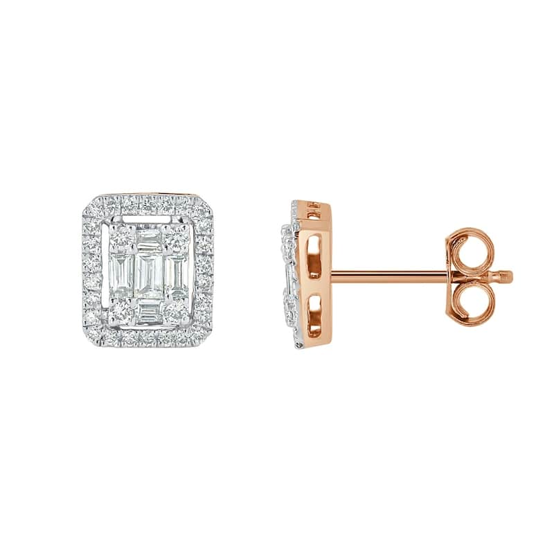 Auriya 1/2ctw Emerald Halo Diamond Stud Earrings 14K Gold (H-I, I1-I2) - Rose