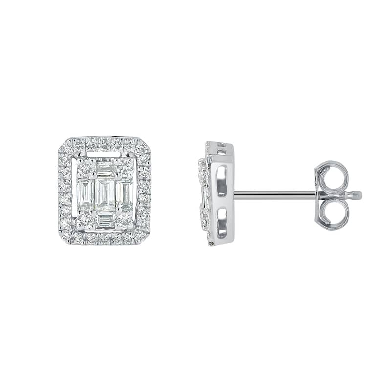 Auriya 1/2ctw Emerald Halo Diamond Stud Earrings 14K Gold (H-I, I1-I2) - White