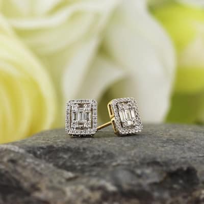 Auriya 1/2ctw Emerald Halo Diamond Stud Earrings 14K Gold (H-I, I1-I2)