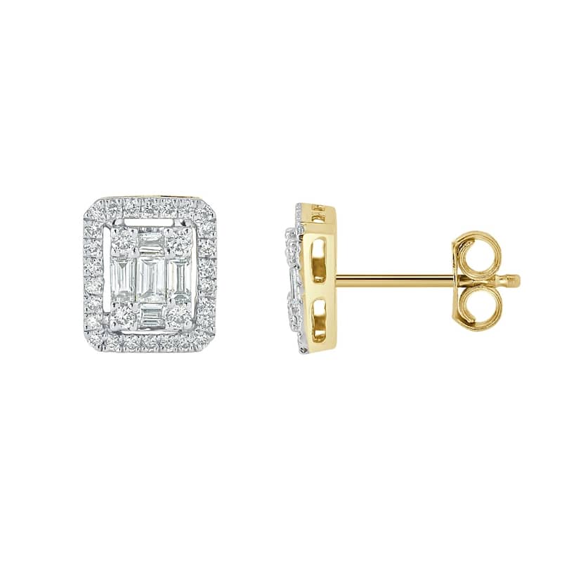 Auriya 1/2ctw Emerald Halo Diamond Stud Earrings 14K Gold (H-I, I1-I2) - Yellow