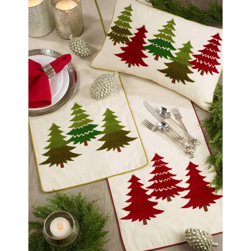 Embroidered Christmas Tree Holiday Table Runner