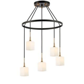 Woodbridge Lighting 20928CBZ5 Chelsea 5-light Pendant Chandelier (Opal Square Glass) - Chandeliers For Bedrooms by Overstock.com