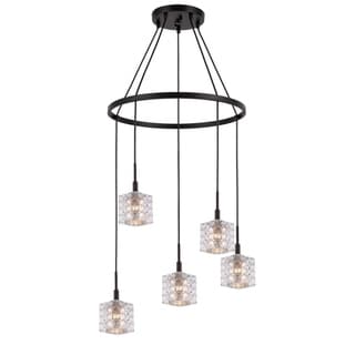 Woodbridge Lighting 21028BRZ Elise 5-light Pendant Chandelier (Mercury Crystal Square) - Chandeliers For Bedrooms by Overstock.com