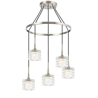 Woodbridge Lighting 20828STN Bristol 5-light Pendant Chandelier (Clear Crystal Square) - Chandeliers For Bedrooms by Overstock.com