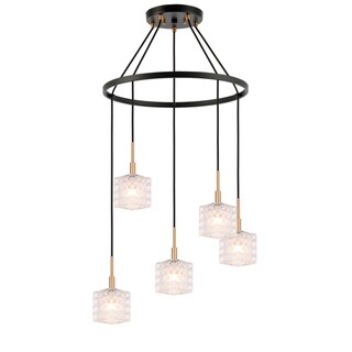 Woodbridge Lighting 21028CBZ Elise 5-light Pendant Chandelier (Clear Crystal Square) - Chandeliers For Bedrooms by Overstock.com