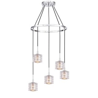 Woodbridge Lighting 21028CHR Elise 5-light Pendant Chandelier (Mercury Crystal Square) - Chandeliers For Bedrooms by Overstock.com