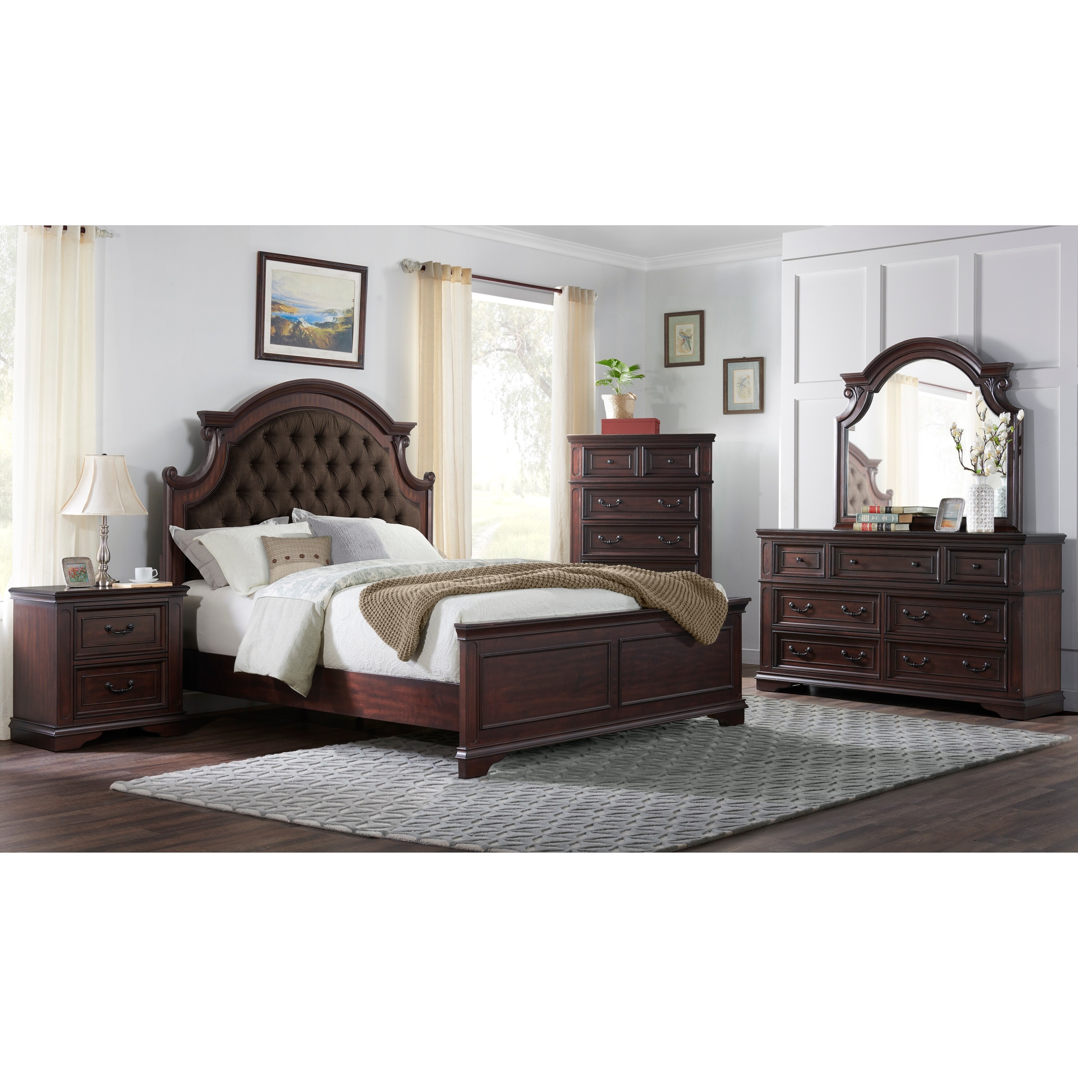 Copper Grove Helt Antique Mahogany Upholstered Panel Bed Copper Grove Helt Antique Mahogany