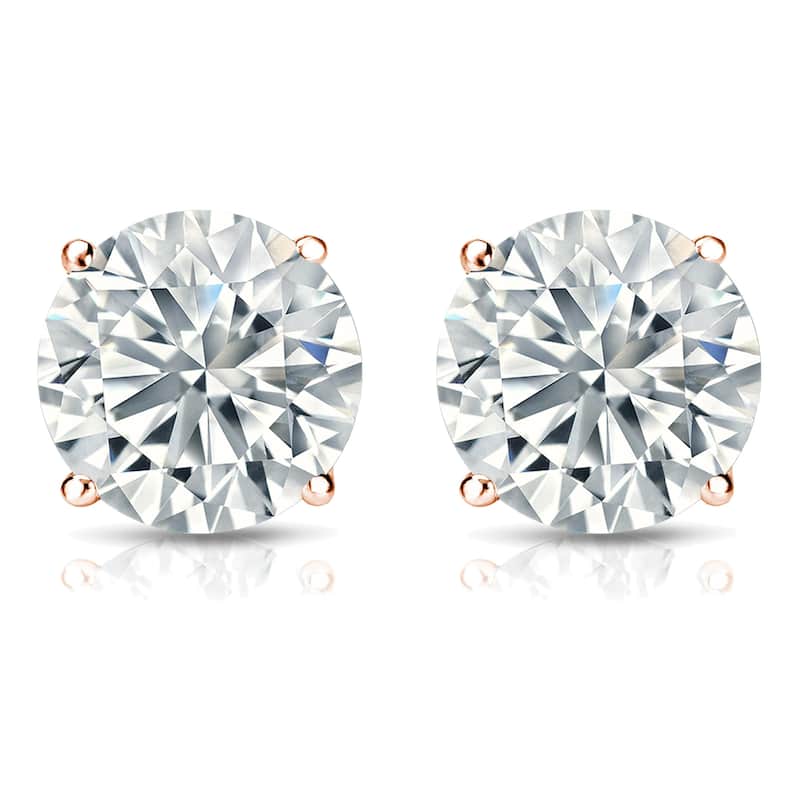 Auriya 2 carat TW Round Diamond Stud Earrings 14k Gold Certified (G-H, SI2-I1)