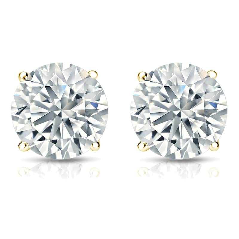 Auriya 2 carat TW Round Diamond Stud Earrings 14k Gold Certified (G-H, SI2-I1)